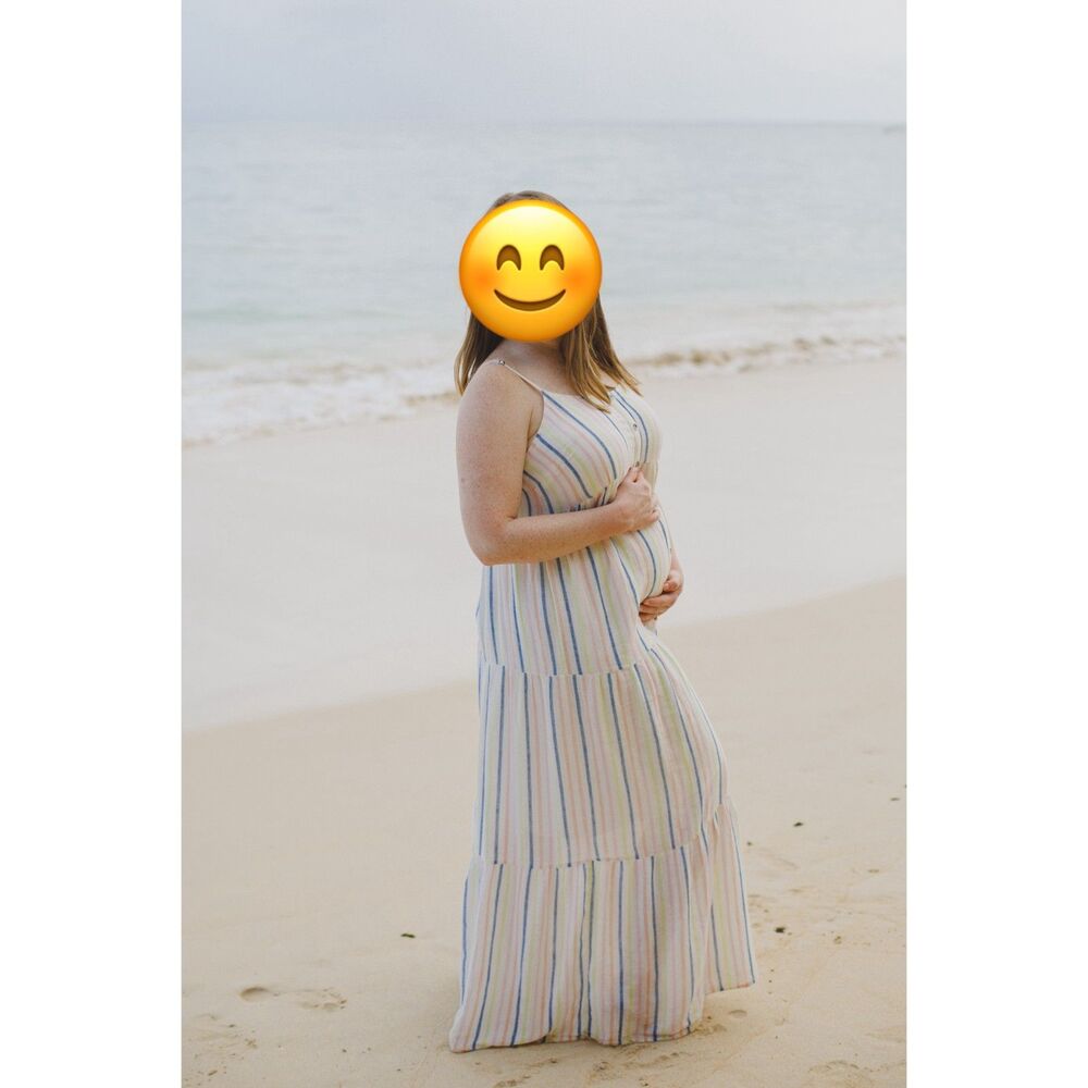 Splendid Maxi Maternity Striped Tiered Linen-Blend Dress Large